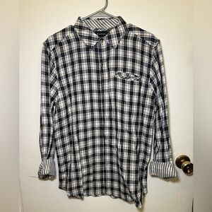 Men's Black & White Plaid Button-Down Shirt